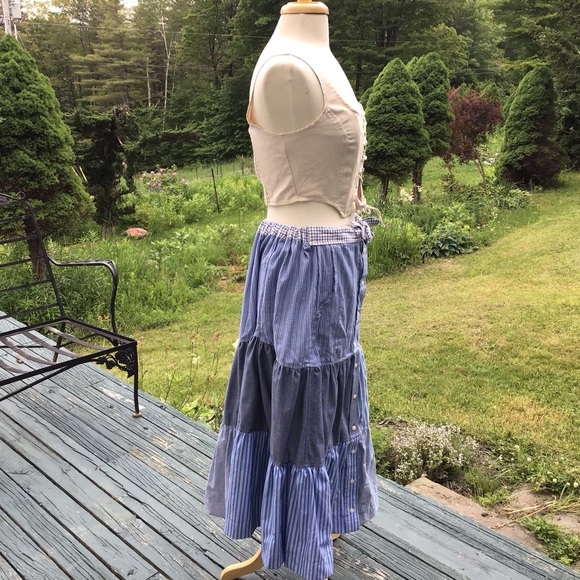 Tiered boho, cottagecore patchwork prairie.  men’s shirt upcycle maxi skirt S-XL - Picture 6 of 13